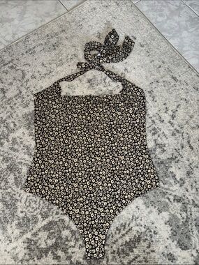 Black Floral Halter bodysuit